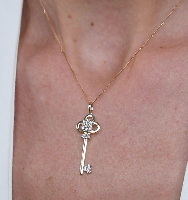 Allura Collection Key Diamond Pendant Necklace 0.07ct in 9K Gold